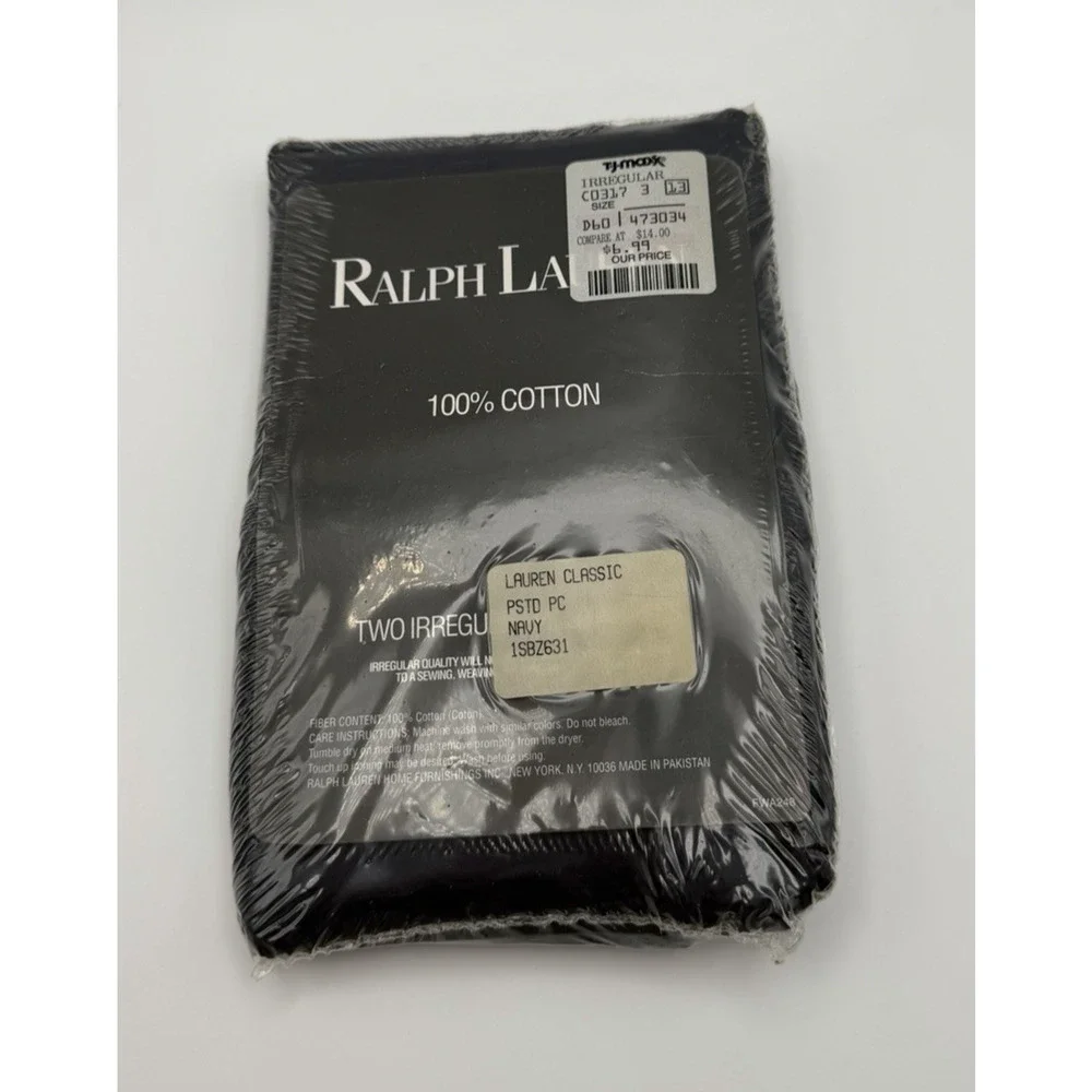 Ralph Lauren Vintage Irregular Pillowcases Set of 2 Navy Blue Cotton NEW